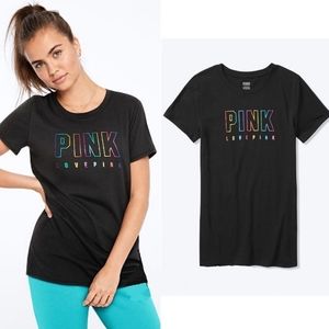 VS PINK Everyday Crew Foil Rainbow Shirt Small NWT